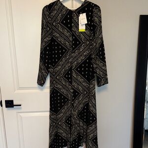 Whistles Black Paisley Long Sleeve Midi Dress